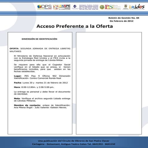 Boletín informativo jornada de libretas militares