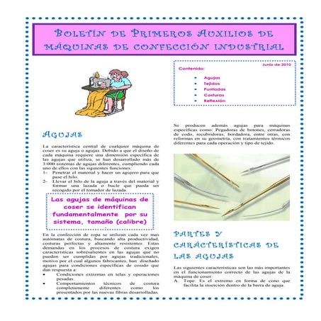 Boletín primeros auxilios de máquinas confección