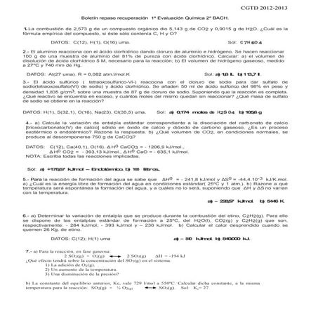 Boletín repaso recuperación  1ª evaluación química 2º bach
