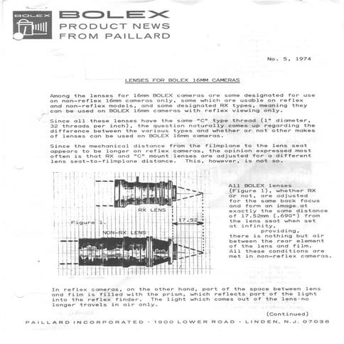 Bolex lenses for bolex 16mm cameras information brochure_english