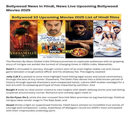 Bollywood News in Hindi, News Live Upcoming Bollywood Movies 2025 | PDF
