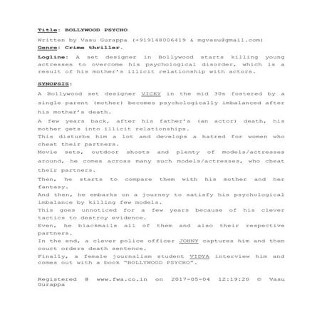 BOLLYWOOD PSYCHO (One of my Spec script) | PDF