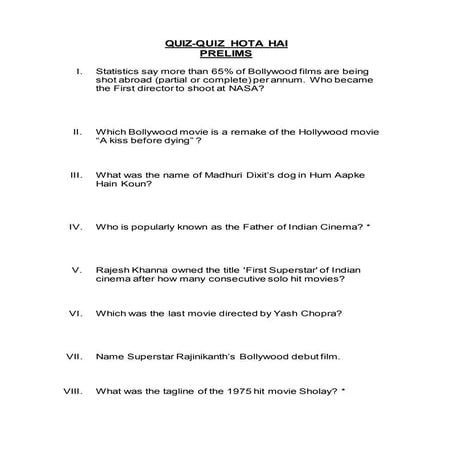 Bollywood quiz written round 