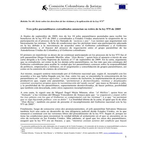 Tres jefes paramilitares extraditados anuncian su retiro de la ley 975 de 2005