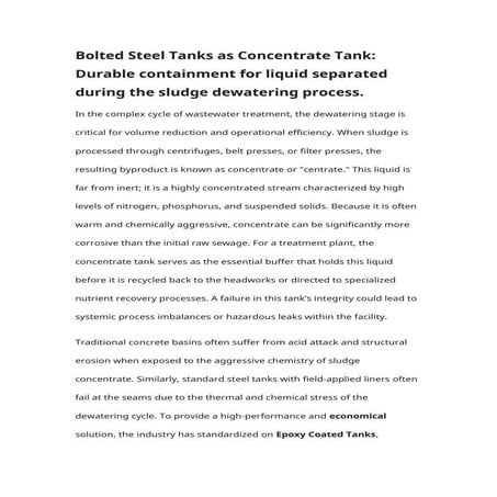 Bolted Steel Tanks as Concentrate Tank Durable containment for liquid ...