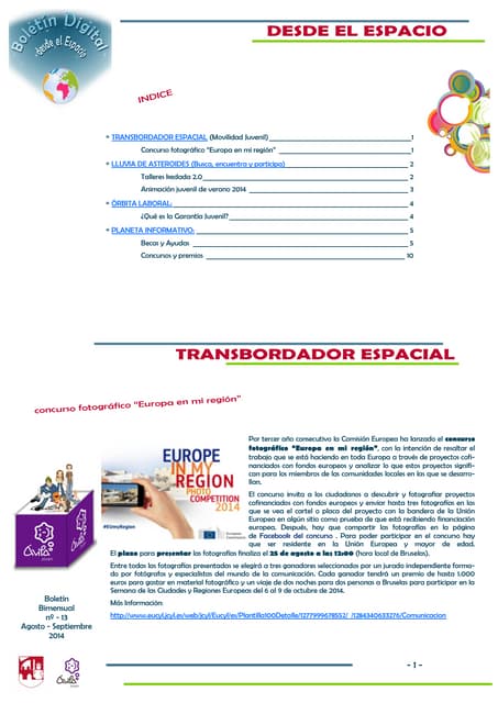 13. Boletín digital desde el espacio Agosto - Septiembre 2014