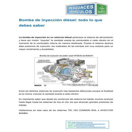 Bomba de inyección diésel: todo lo que debes saber