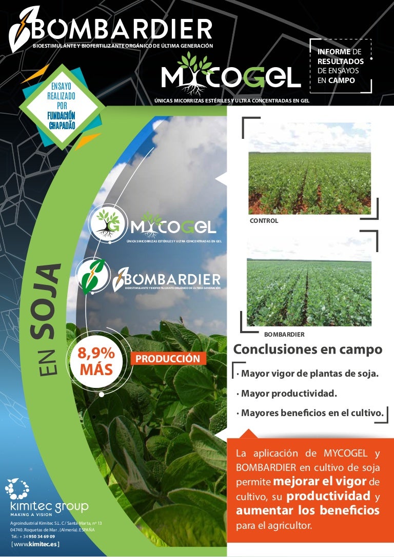 Bombardier + Mycogel Ensayo Soja Kimitec Group