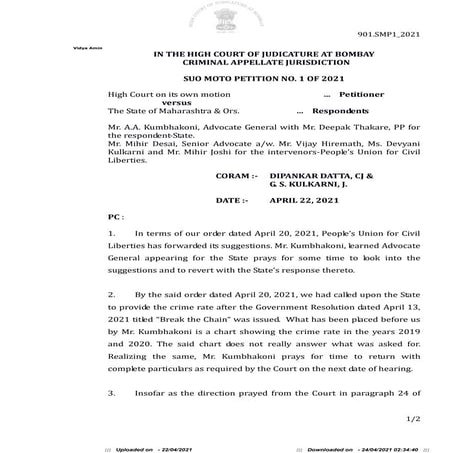 Bom hc prisoners order apr 22