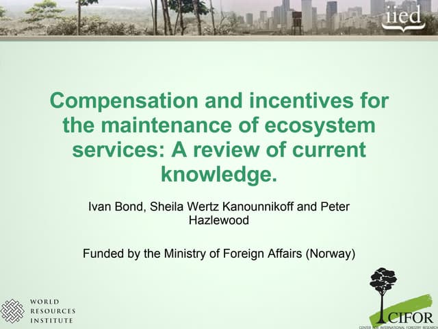 Compensation and incentives for the maintenance of ecosystem services