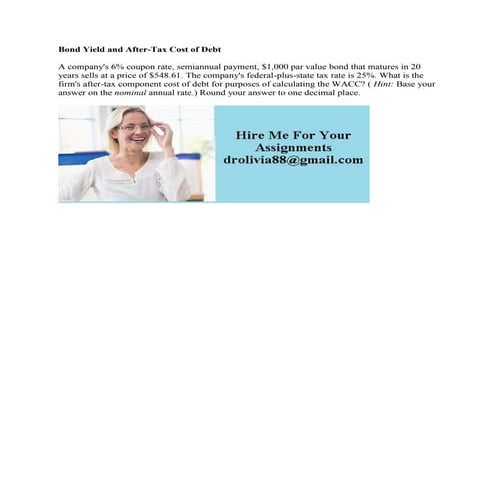 Bond Yield And After Tax Cost Of Debt A Company s 6 Coupon Rate Semi docx