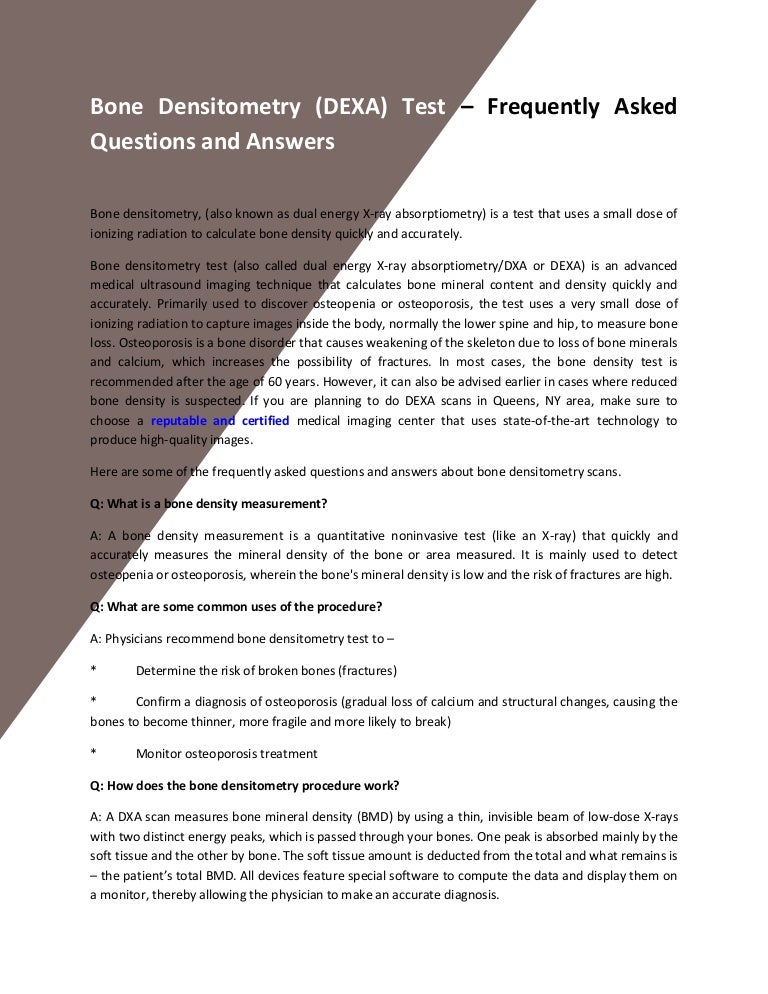 Bone Densitometry Dexa Test Frequently Asked Questions And Answers