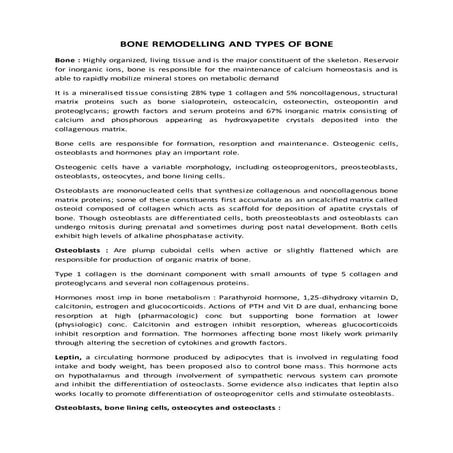 Bone remodelling and types of bone