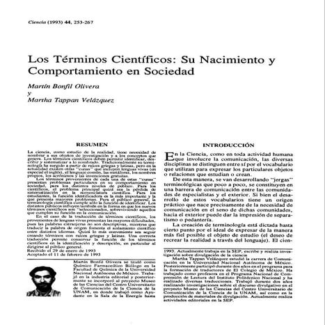 Los términos científicos: su nacimiento y comportamiento en sociedad