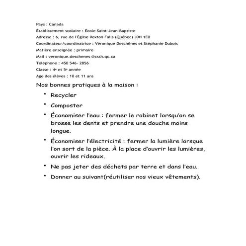 Bonnes pratiques École Saint-Jean-Baptiste Quebec