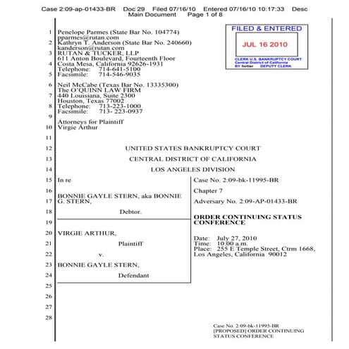 Bonnie   order for hearing rescheduled