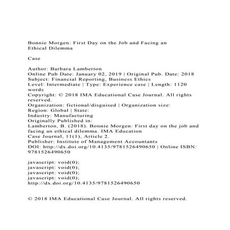 Bonnie Morgen First Day on the Job and Facing an Ethical Di.docx