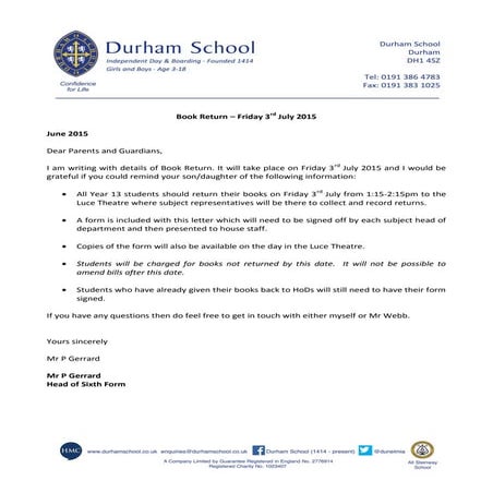 Book return letter and form 2014 | PDF