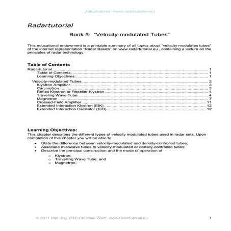 Book 5: “Velocity-modulated Tubes”