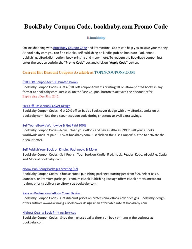 bookbaby coupon code coupon book printing services