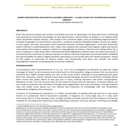BOOK DIGITIZATION AND DIGITAL ISLAMIC LIBRARIES – A CASE STUDY OF ...