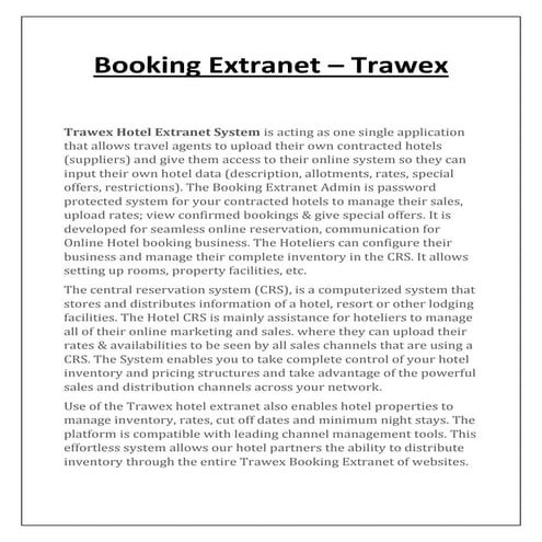 Booking Extranet - Trawex