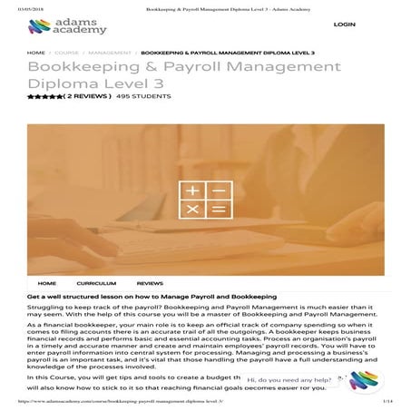 Bookkeeping & payroll management diploma level 3 - Adams Academy