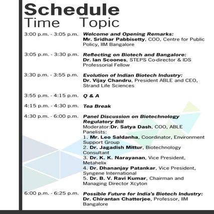 Biotech in Bangalore: Seminar programme