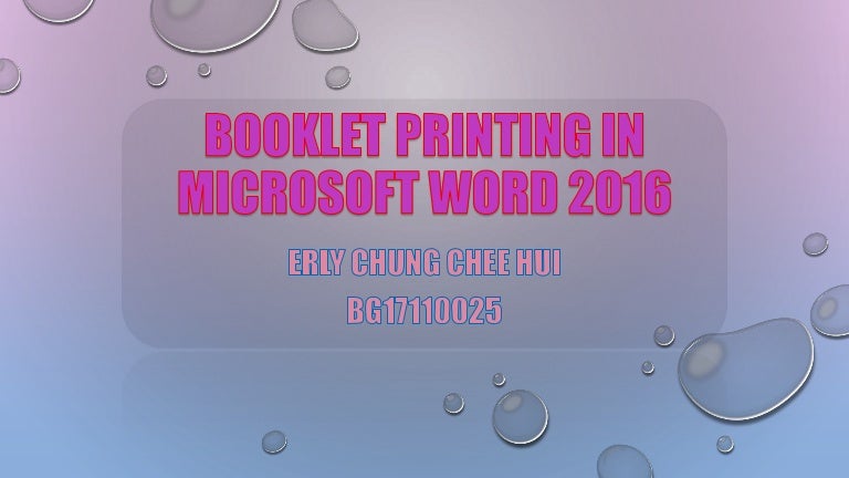 Booklet printing in microsoft word 2016