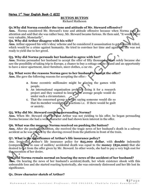 Poems Fsc I English Book Iii Notes By Muhammad Azam Lecturer F S