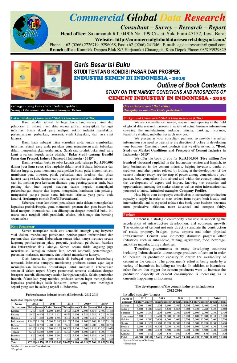 Book offers of cement industry in indonesia 2015