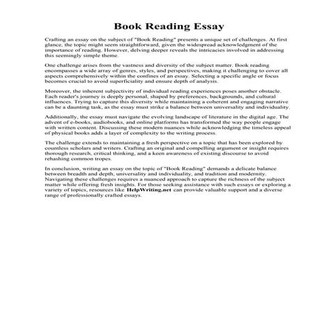 Book Reading Essay. Importance of reading books essay in English  Topics in E...