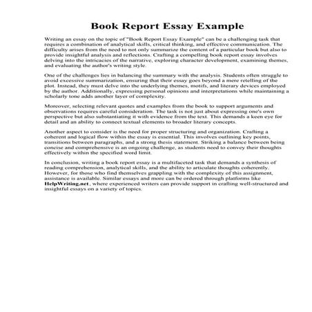 Book Report Essay Example. Writing a Book Report