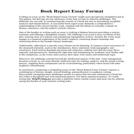 Book Report Essay Format