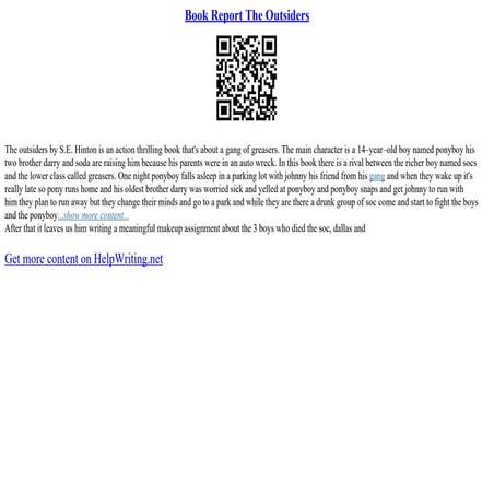 The Outsiders Book Essay