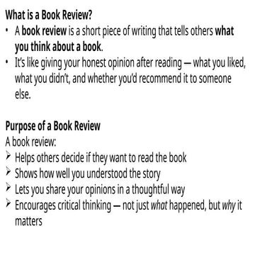 Book Review Grade 7 English Lesson/Topic | PPTX