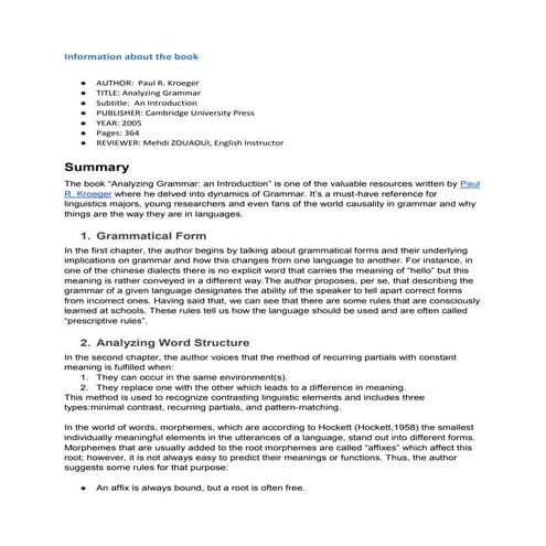 Book review of analyzing grammar  an introduction