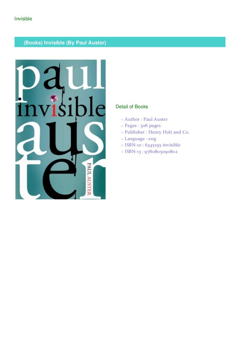 Books Invisible By Paul Auster