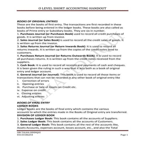 O LEVEL ACCOUNTING SHORT HANDOUTS