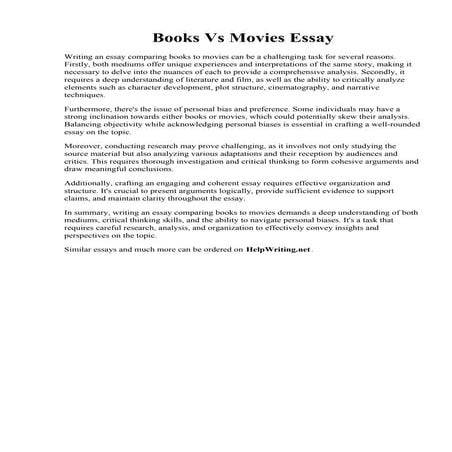 Books Vs Movies Essay
