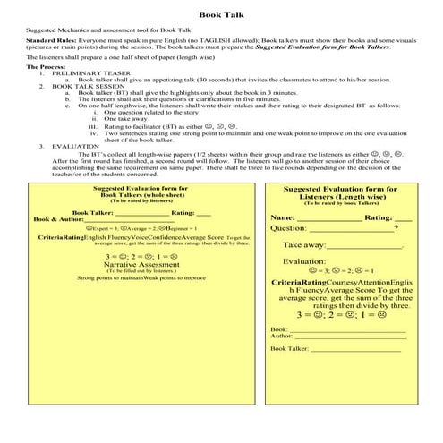 Book talk rules and tools