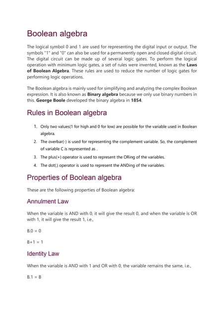 Basic theorems and properties of boolean algebra | PPTX