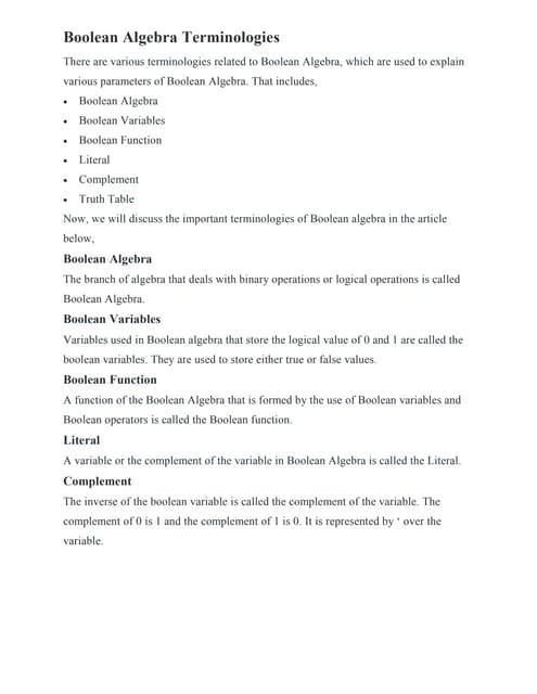 Basic theorems and properties of boolean algebra | PPT