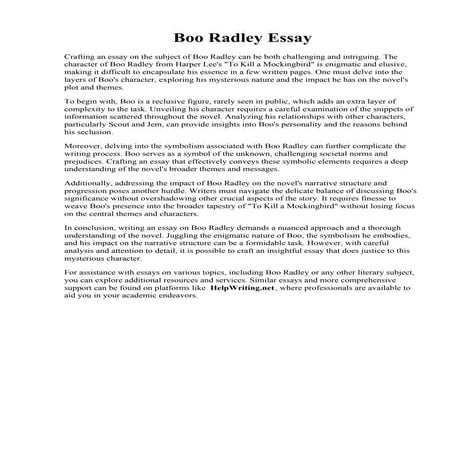 Boo Radley Essay. Boo Radley  Linguistics  Grammar  Free 30-day Trial  Scribd