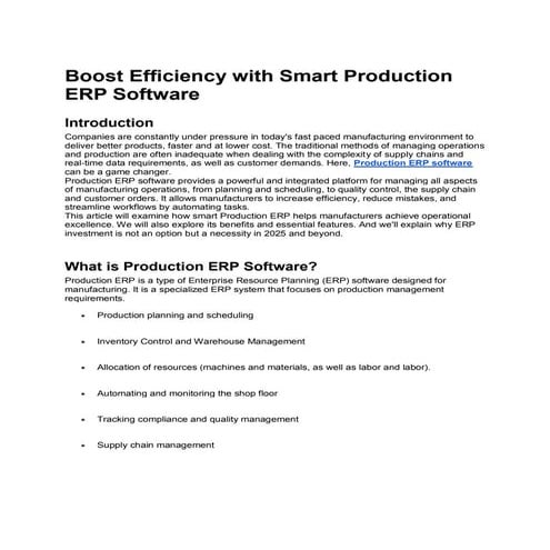 Boost Efficiency with Smart Production ERP Software | PDF