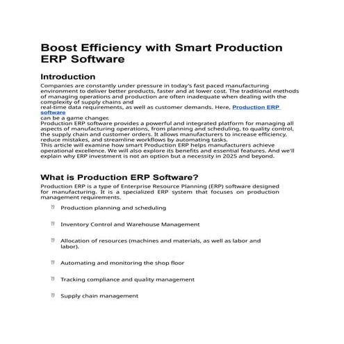 Boost Efficiency with Smart Production ERP Software