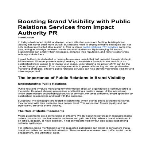 Boosting Brand Visibility with Public Relations Services from Impact Authorit...