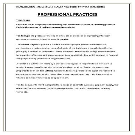Tendering-professional practices-jamia millia islamia