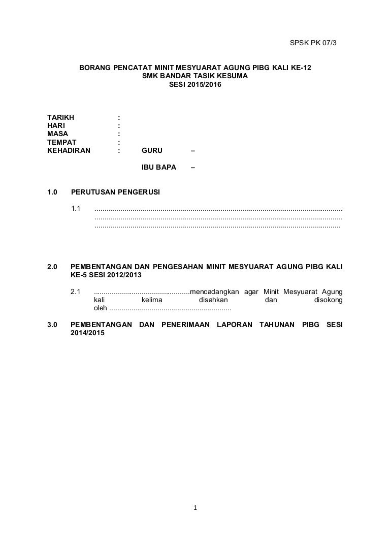 Borang Pencatat Minit Pibg