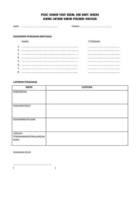 Borang Guru Bertugas